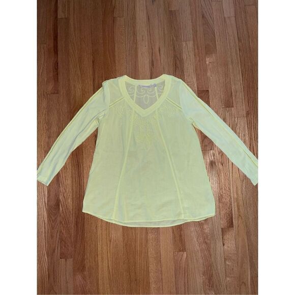 Soft Surroundings Embroidered Shirt Size S V-Neck Long Sleeve Like Green Top - Picture 1 of 6